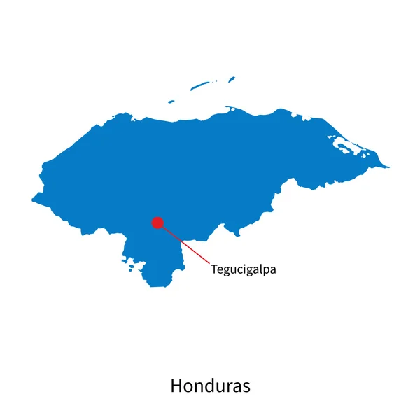 Mapa vectorial detallado de Honduras y capital Tegucigalpa — Vector de stock