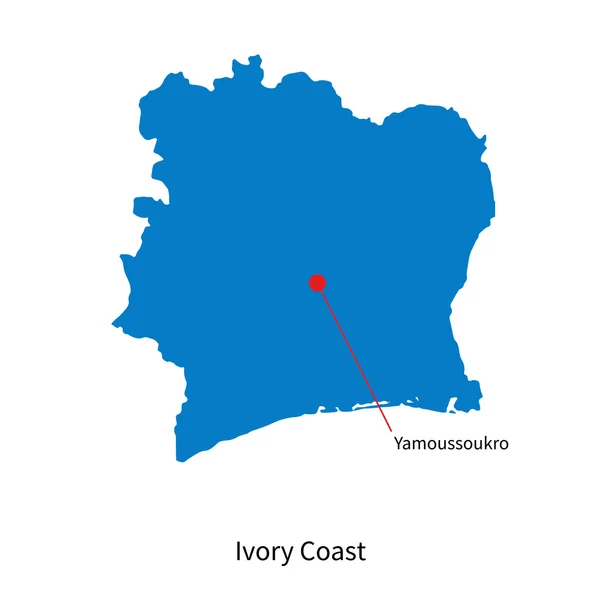 Mapa vectorial detallado de Costa de Marfil y capital Yamoussoukro — Archivo Imágenes Vectoriales