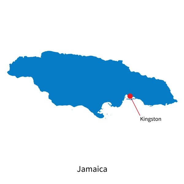 Detailed vector map of Jamaica and capital city Kingston — Stock Vector
