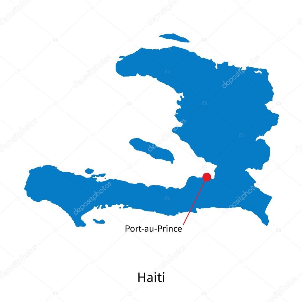 Detailed vector map of Haiti and capital city Port-au-Prince