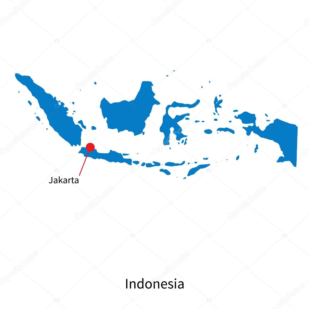 Detailed vector map of Indonesia and capital city Jakarta