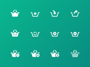 Yeşil arka plan üzerinde alışveriş sepeti simgeleri.