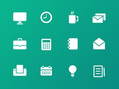 Yeşil zemin üzerine iş ikonları/simgeleri.