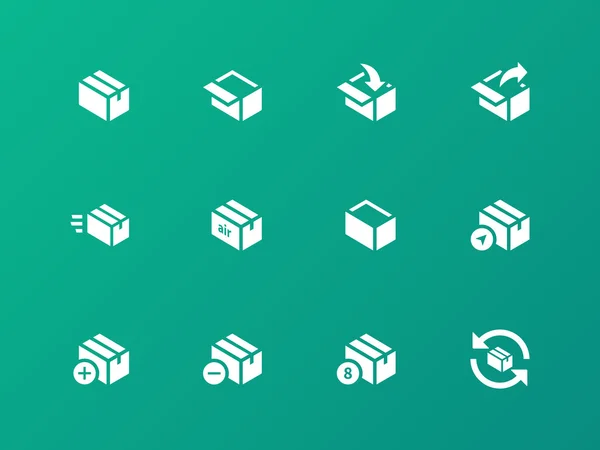 Iconos de caja sobre fondo verde . — Vector de stock