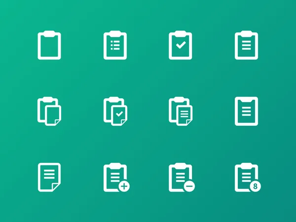 Iconos del portapapeles sobre fondo verde . — Vector de stock