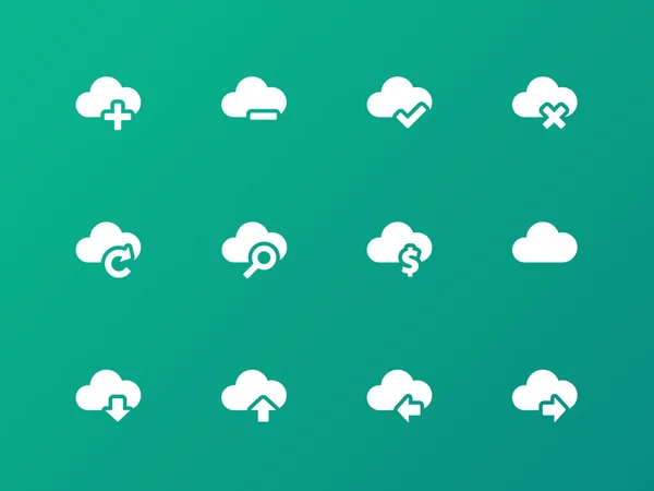 Cloud icons on green background. — Stock Vector