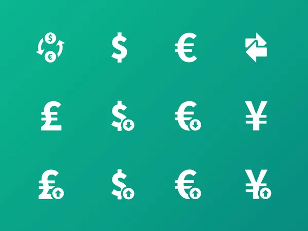 Árfolyam ikonok zöld háttér — Stock Vector