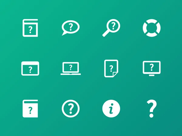 Ayuda y FAQ iconos sobre fondo verde . — Vector de stock