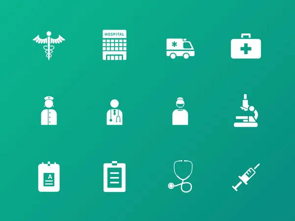 Hospital icons on green background. — Stock Vector
