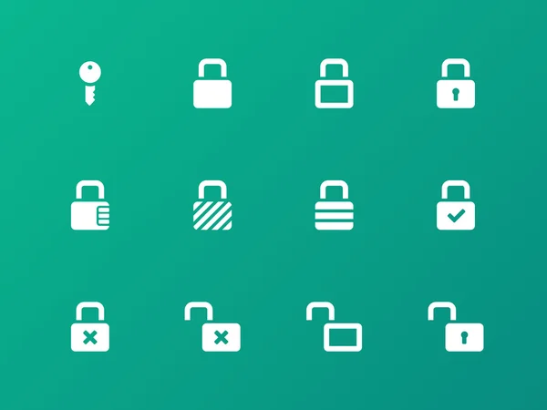 Locks icons on green background. — Stock Vector