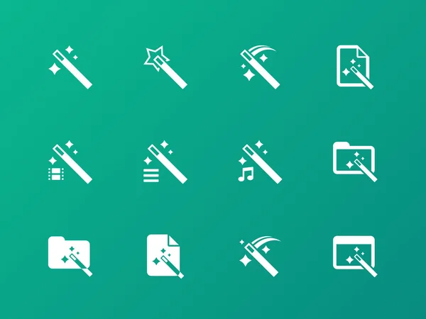 Iconos de mago sobre fondo verde . — Vector de stock