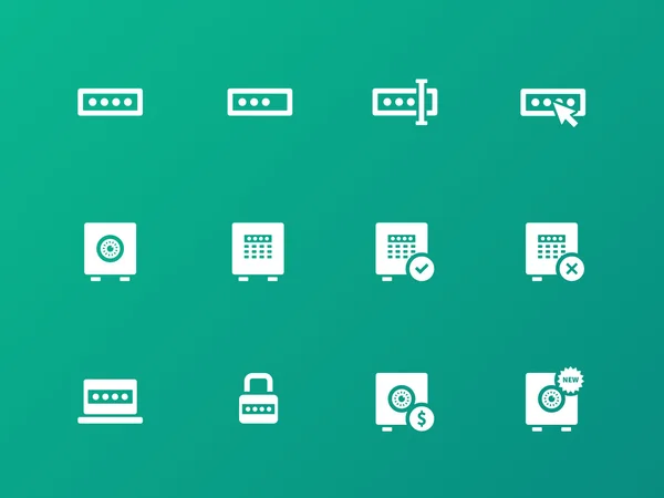 Iconos de contraseña sobre fondo verde . — Vector de stock