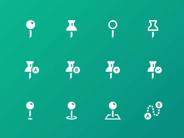 Mapeo de iconos de Pin sobre fondo verde . — Archivo Imágenes Vectoriales
