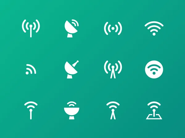 Iconos de la torre de radio sobre fondo verde . — Vector de stock