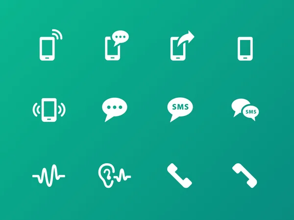 Иконки телефонов на зеленом фоне . Стоковый вектор