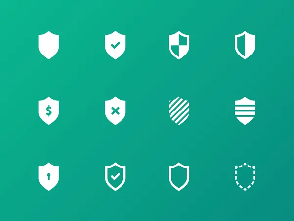 Shield icons on green background. — Stock Vector