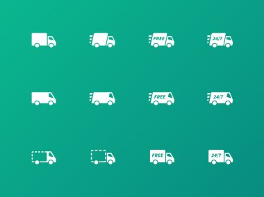 Teslimat kamyon simgeler yeşil zemin üzerine.