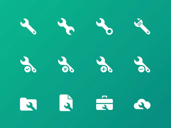 Repair Wrench icons on green background. — Stock Vector