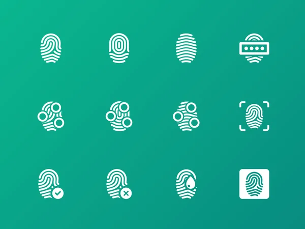 Iconos de autorización de dedo sobre fondo verde . — Vector de stock