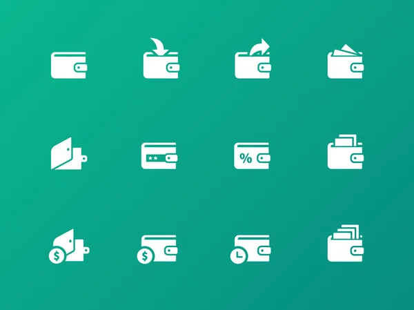 Iconos de billetera sobre fondo verde — Vector de stock