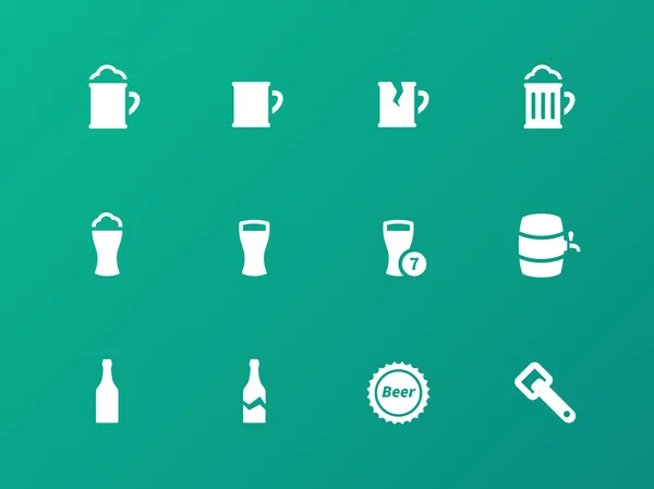 Bottle and glass of beer icons on green background. — Stock Vector