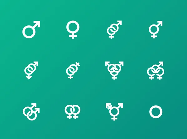 Gender symbol icons on green background. — Stock Vector