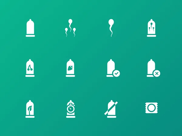 El hombre condones iconos sobre fondo verde . — Vector de stock