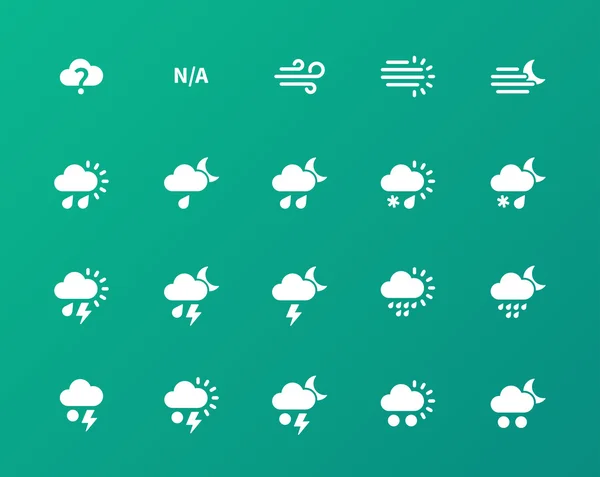 Weerpictogrammen op groene achtergrond. — Stockvector