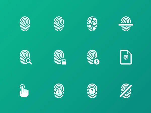 Iconos de protección de huellas dactilares sobre fondo verde . — Vector de stock