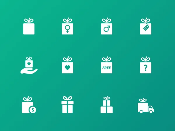 Gift icon set on green background. — Stock Vector