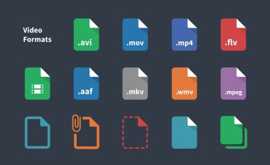 Set of Video File Formats icons. clipart