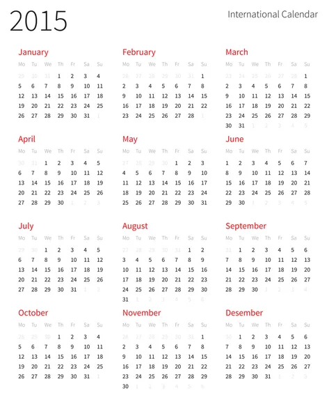Європейський 2015 року вектор календар. — стоковий вектор