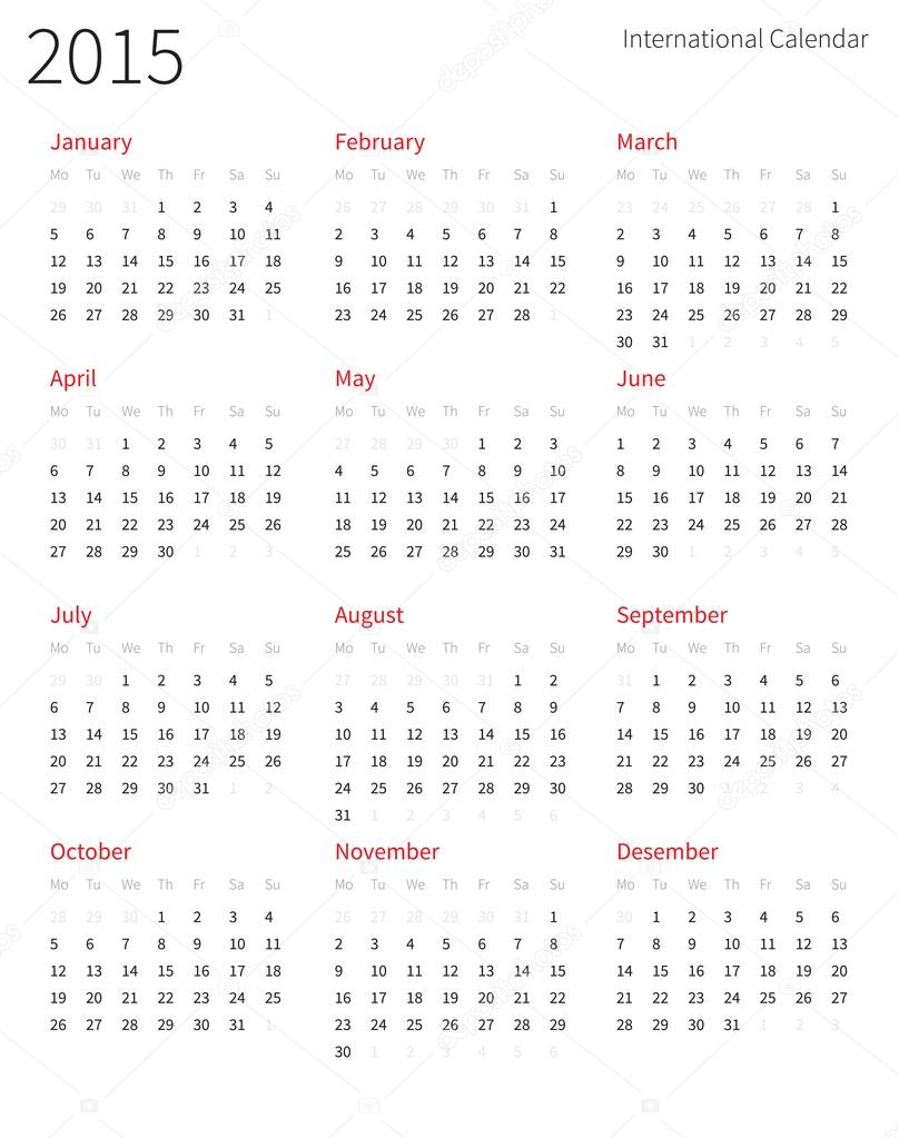 European 2015 year vector calendar.