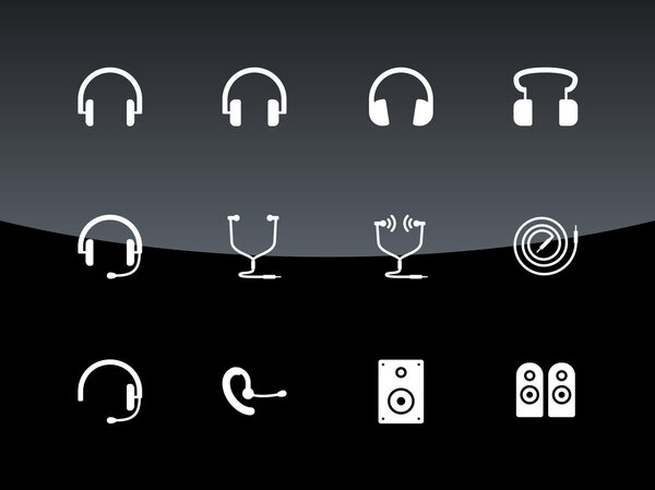 Headset icons on black background.