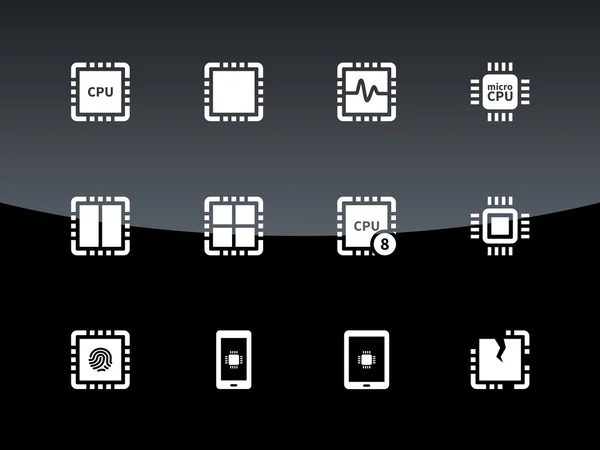 Iconos de CPU sobre fondo negro . — Vector de stock