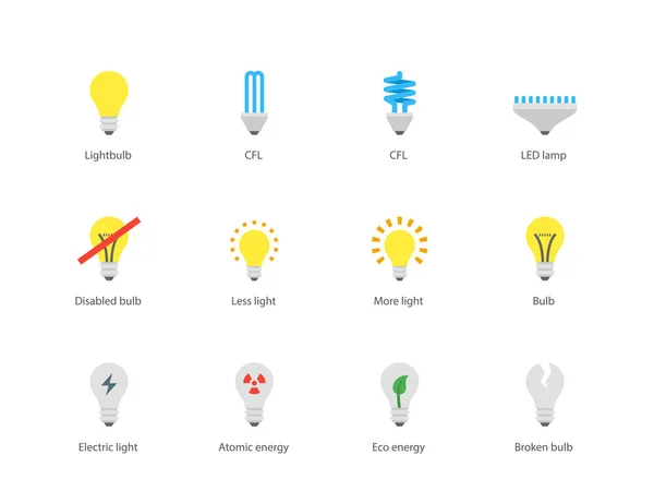 Žárovka a cfl lampa ikony na bílém pozadí. — Stockový vektor