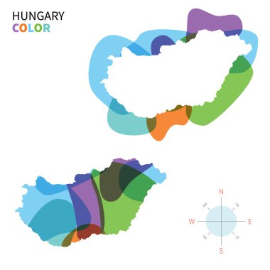 Şeffaf boya etkisi ile soyut vektör renkli harita Macaristan.