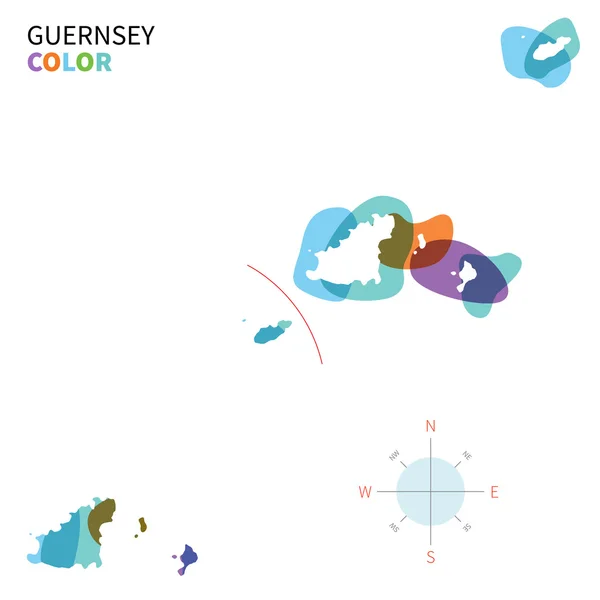 Mapa colorido vetorial abstrato de Guernsey com efeito de pintura transparente . — Vetor de Stock