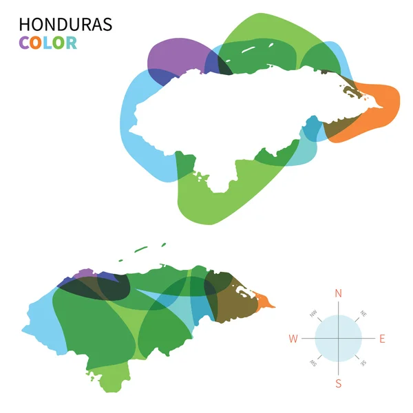 Mapa abstracto de colores vectoriales de Honduras con efecto de pintura transparente . — Vector de stock