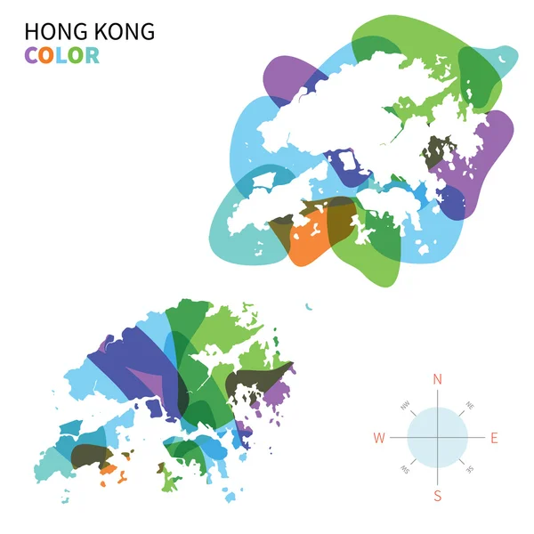Abstract vector color map of Hong Kong with transparent paint effect. — Stock Vector