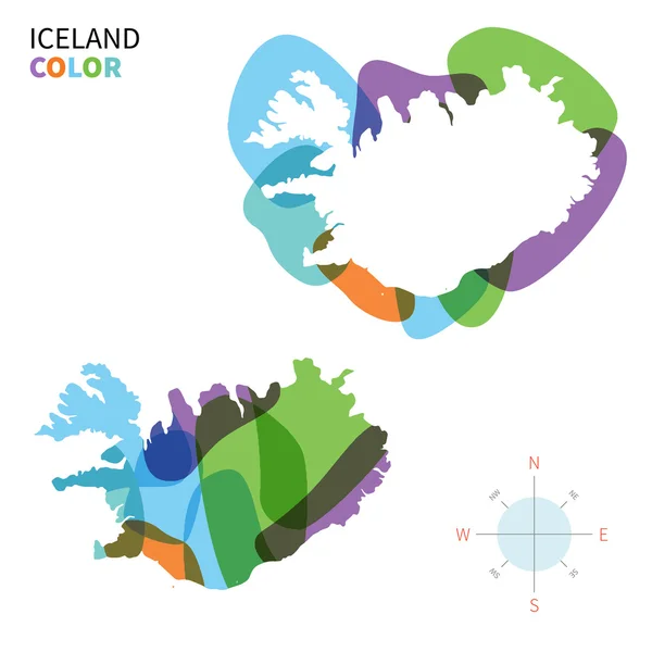 Abstract vector color map of Iceland with transparent paint effect. — Stock Vector