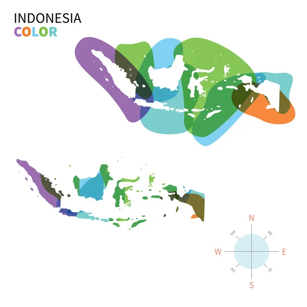 Mapa de cores vetorial abstrato da Indonésia com efeito de pintura transparente . — Vetor de Stock