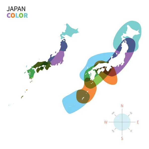 Mapa kolorów streszczenie wektor Japonii z przezroczystego farba efekt. — Wektor stockowy