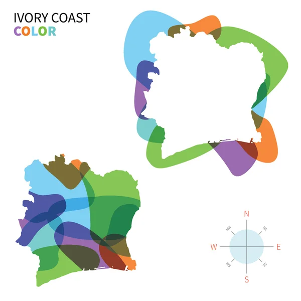 Αφηρημένη διάνυσμα χρώμα Χάρτης της Ακτής Ελεφαντοστού με αποτέλεσμα διαφανούς βαφής. — Διανυσματικό Αρχείο