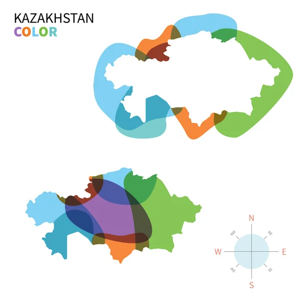 哈萨克斯坦的颜色匹配电子地图抽象矢量与透明漆效果. — 图库矢量图片