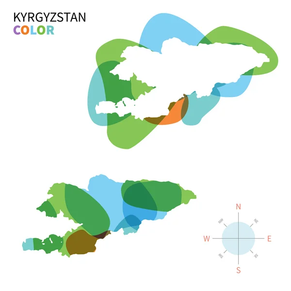 Abstract vector color map of Kyrgyzstan with transparent paint effect. — Stock Vector