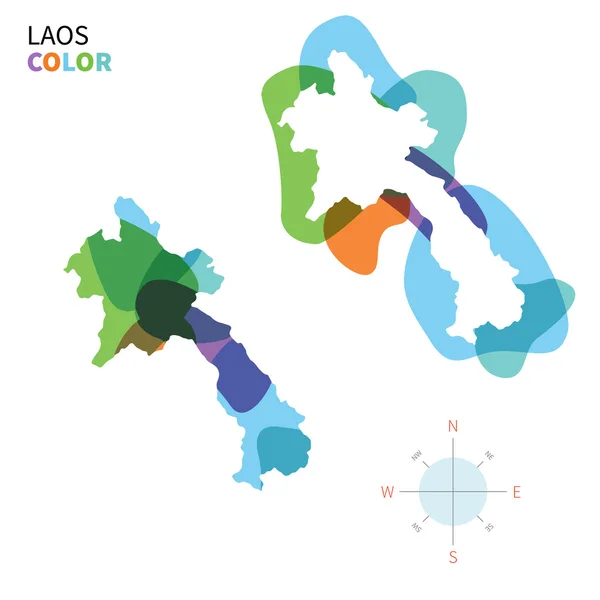 Peta warna vektor abstrak Laos dengan efek cat transparan . - Stok Vektor