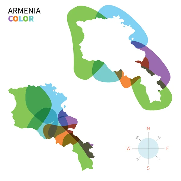 Mapa abstracto de color vectorial de Armenia con efecto de pintura transparente . — Vector de stock