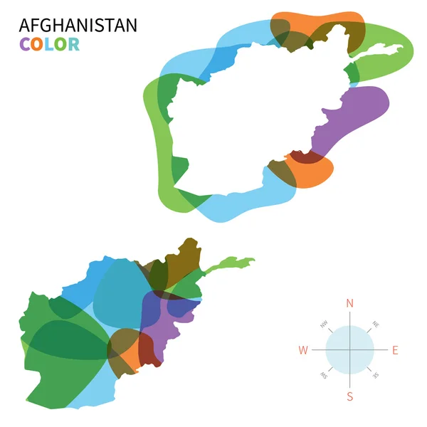 Mappa astratta del colore vettoriale dell'Afghanistan con effetto vernice trasparente . — Vettoriale Stock