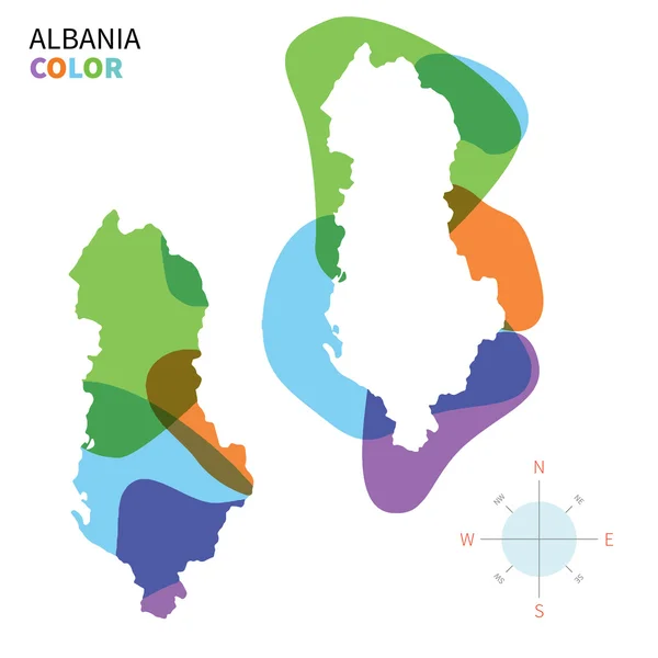 Mapa de color abstracto vectorial de Albania con efecto de pintura transparente . — Archivo Imágenes Vectoriales